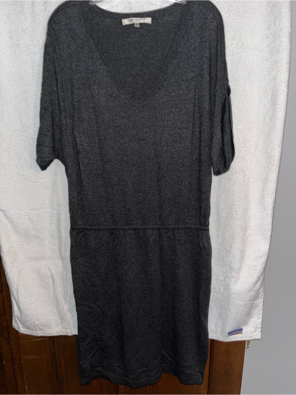Evan Picone Charcoal Gray V-Neck Knit Dress